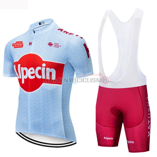 Abbigliamento Ciclismo Katusha Alpecin Manica Corta 2019 Chiaro Blu Rosso